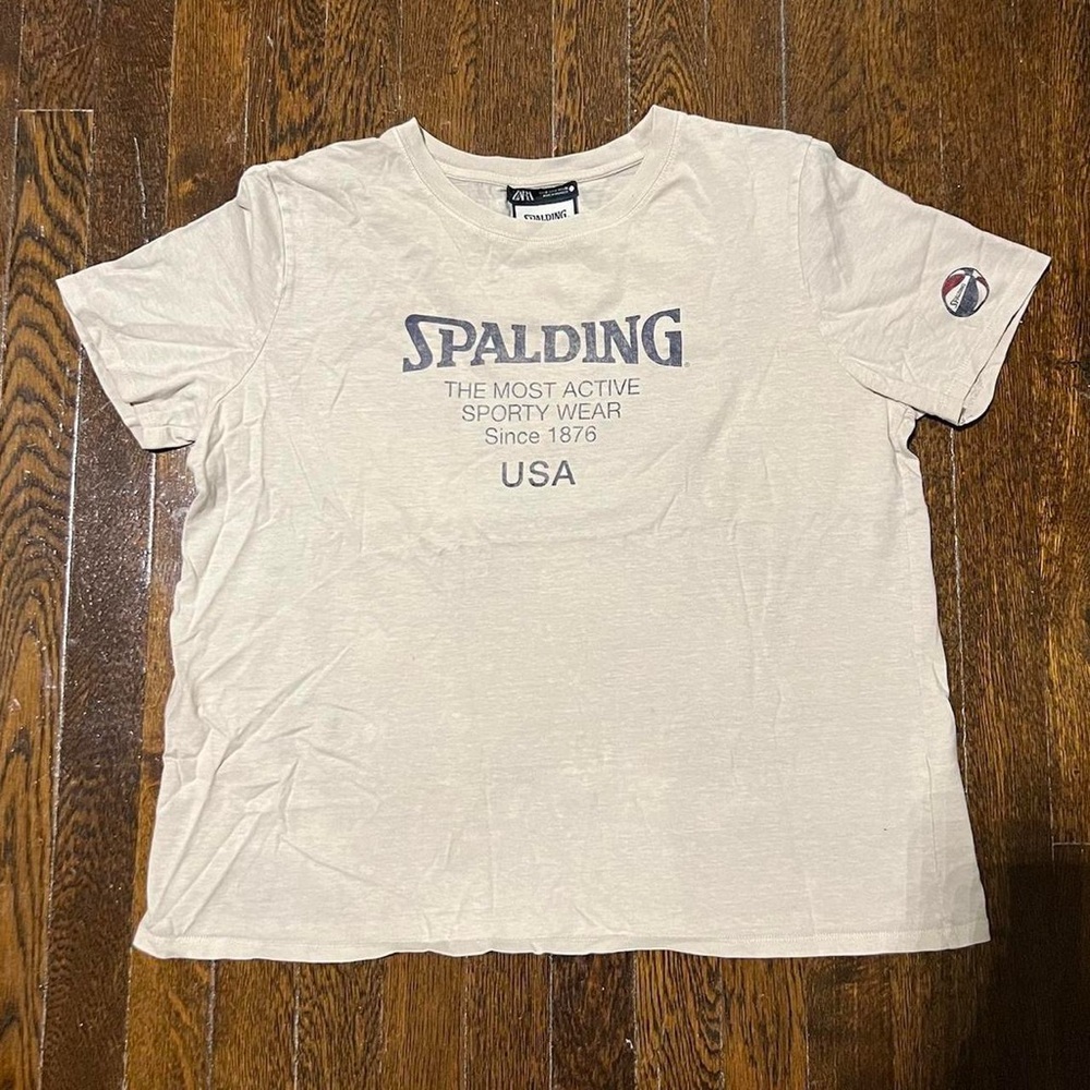 Zara x Spalding Usa Cream Graphic T-Shirt